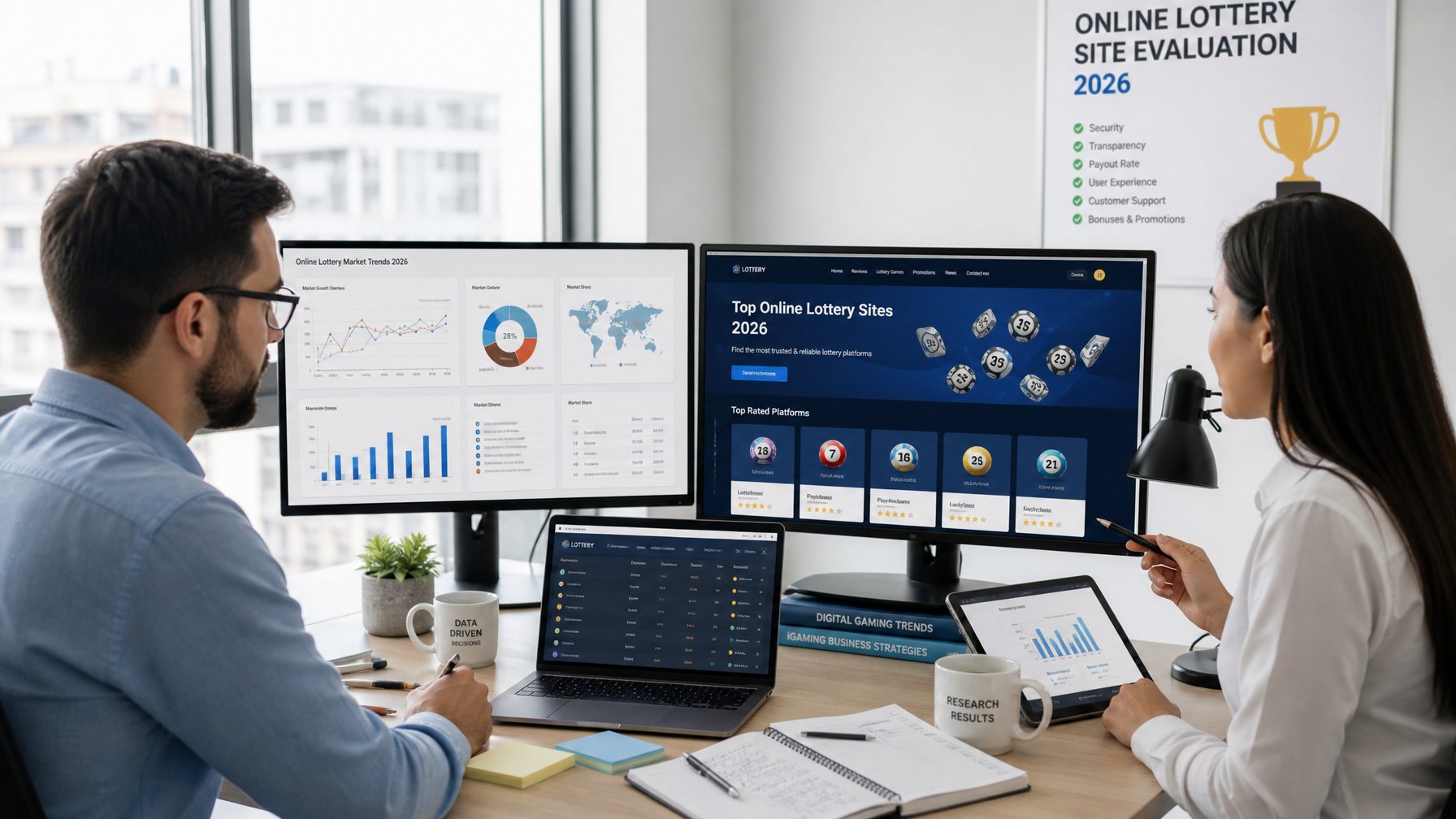 Sekelompok profesional sedang menganalisis data di depan komputer di kantor modern.