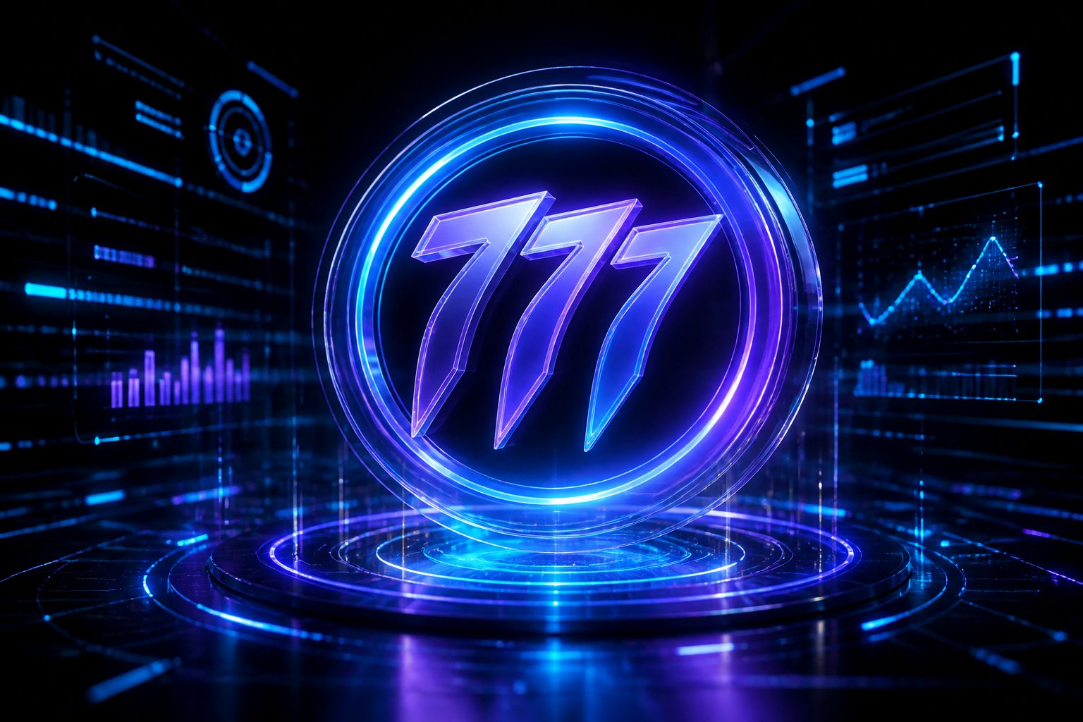 A glowing futuristic digital interface with abstract shapes and data streams on a dark background.