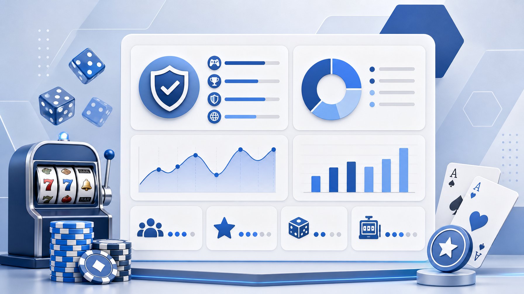 A Digital Dashboard Showing Charts And Gaming Icons Representing Key Facts About A Casino Game Provider.