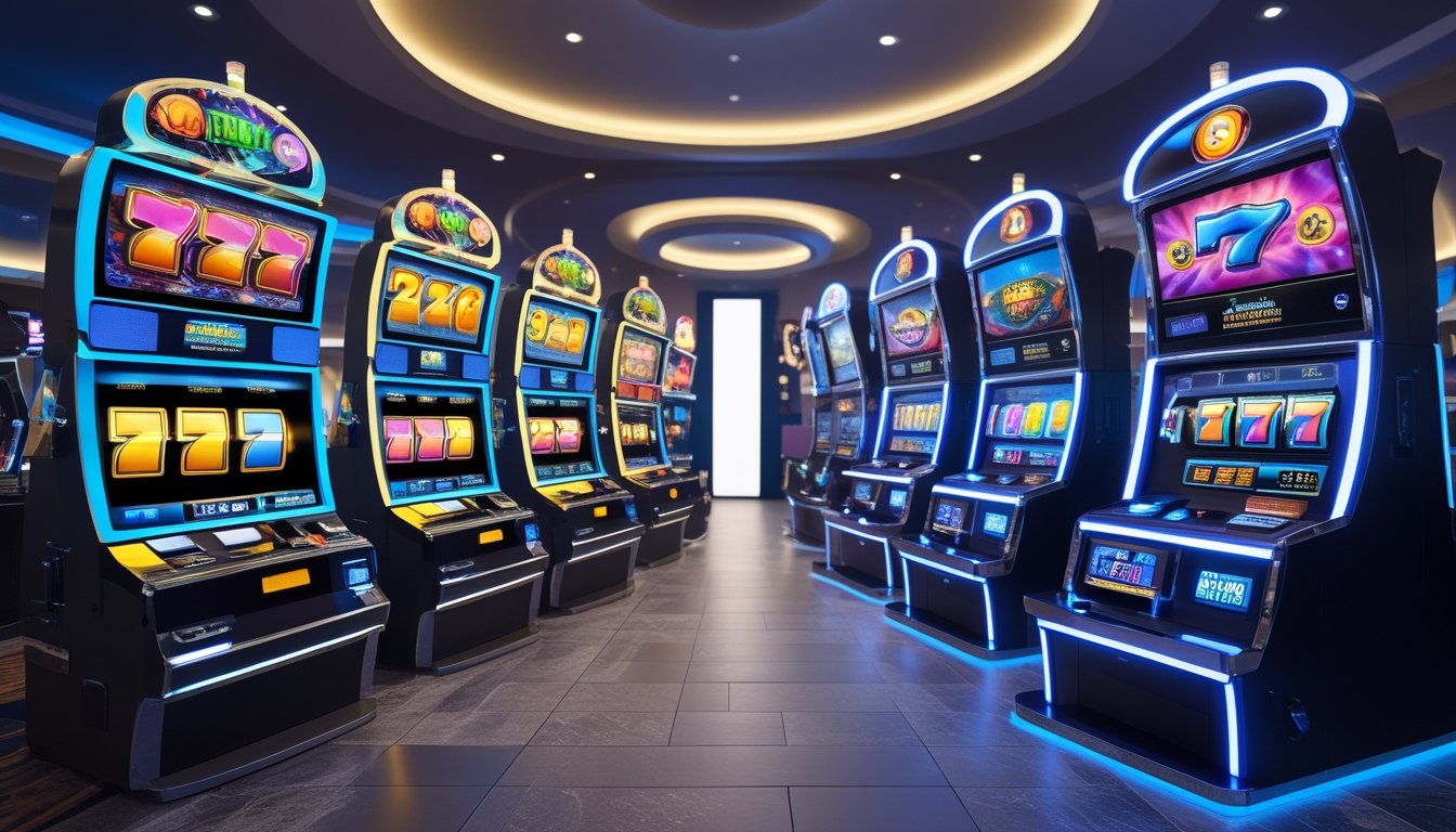 Perbandingan mesin slot video klasik dengan mesin slot 3D modern di dalam kasino.