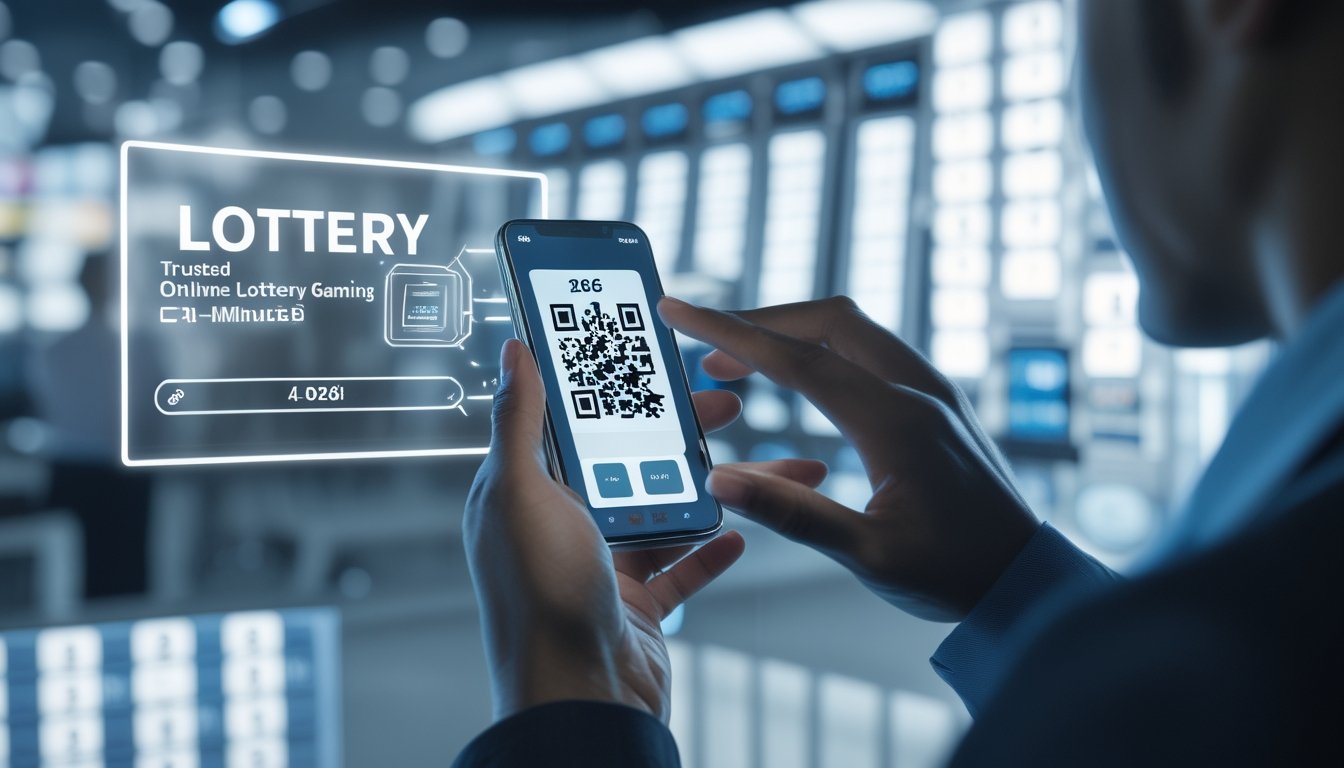 Seseorang menggunakan ponsel untuk memindai kode QR dalam suasana permainan togel online yang modern dan terpercaya.
