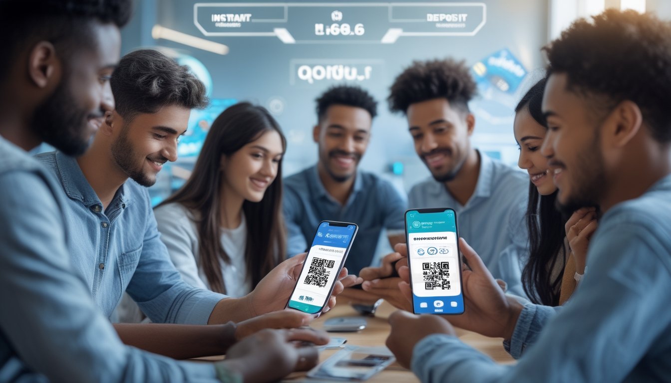 Beberapa orang muda menggunakan ponsel untuk melakukan pembayaran dengan kode QR di lingkungan modern.