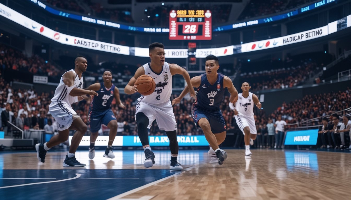 Pertandingan bola basket Liga IBL Indonesia dengan pemain yang sedang bermain di lapangan dan penonton di tribun stadion.