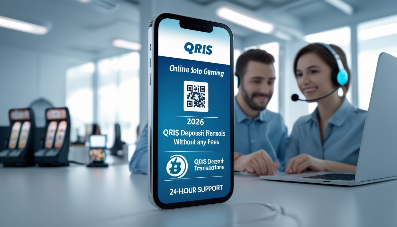 Seorang petugas layanan pelanggan menggunakan headset membantu pengguna dengan ponsel yang menampilkan kode QR di lingkungan kantor modern.