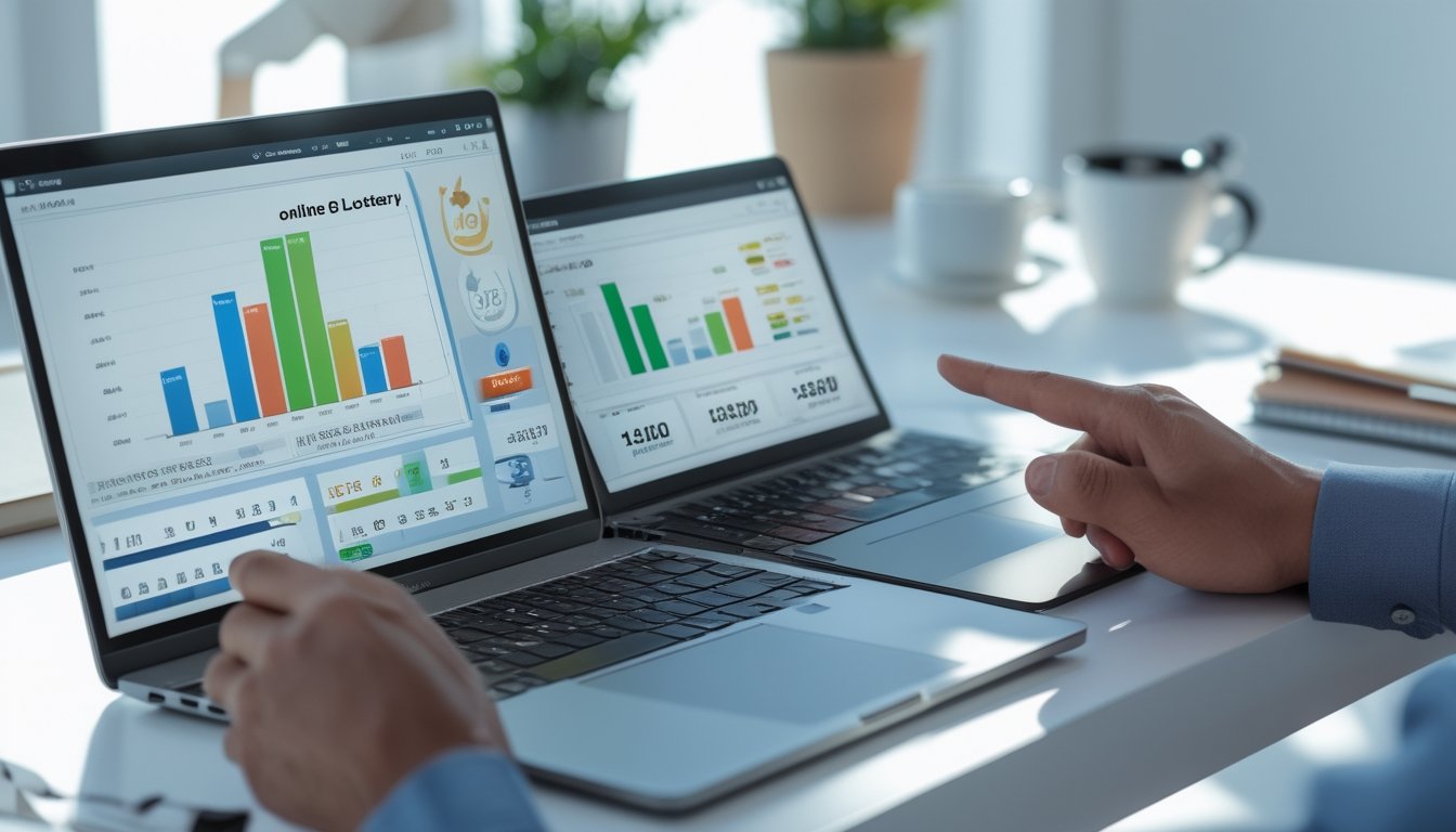 Seseorang sedang menganalisis data statistik togel online menggunakan perangkat digital di meja kerja modern.