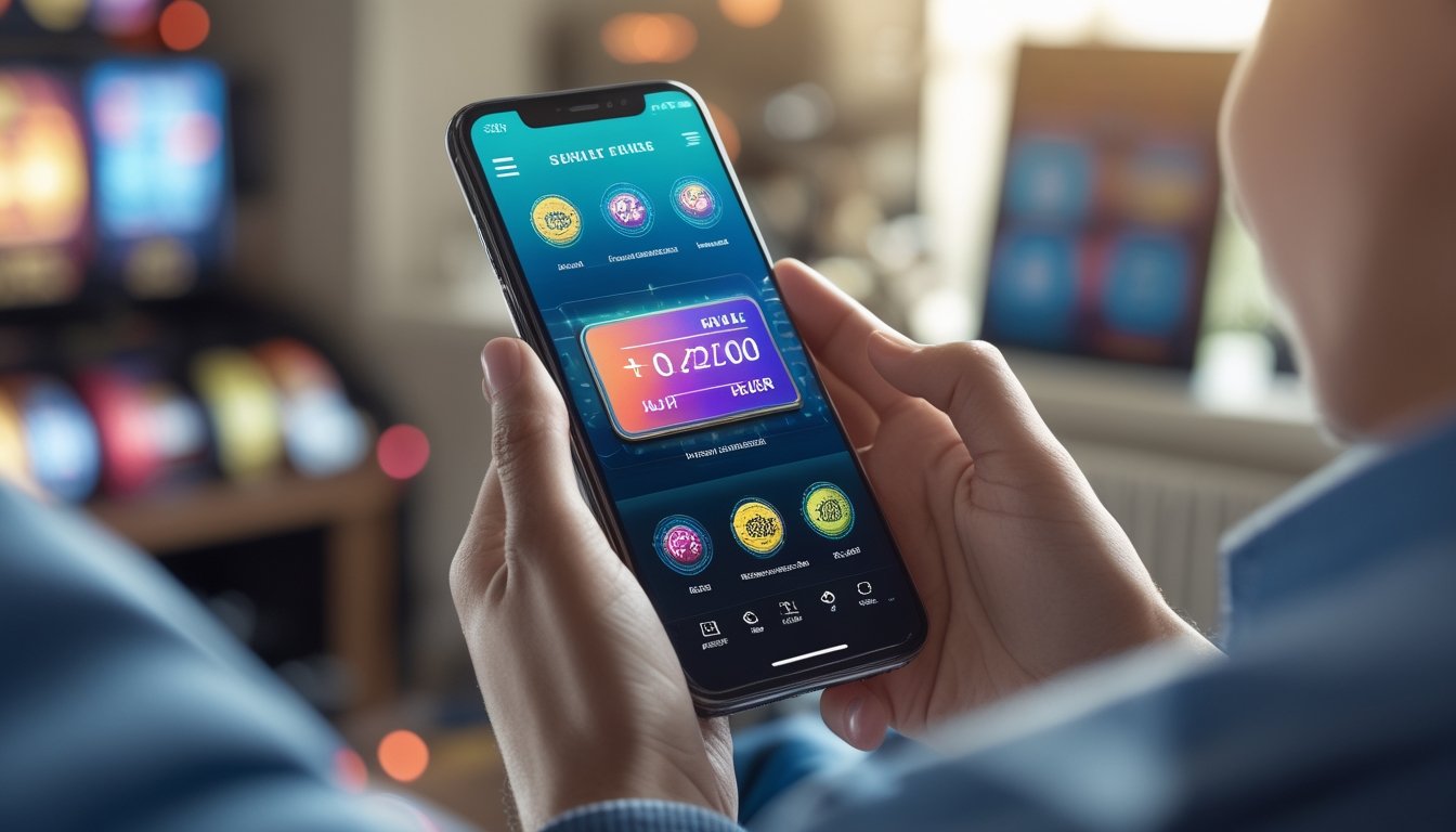 Tangan memegang ponsel dengan aplikasi e-wallet yang menampilkan transaksi aman untuk deposit slot online di lingkungan rumah yang nyaman.