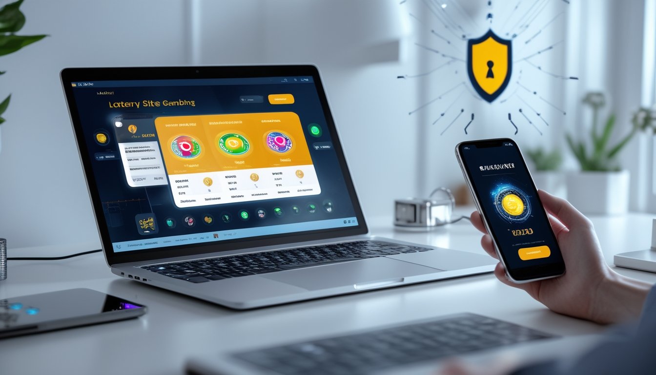 Seseorang menggunakan komputer dan ponsel di meja kerja dengan tampilan antarmuka taruhan togel dan kode QR untuk pembayaran.