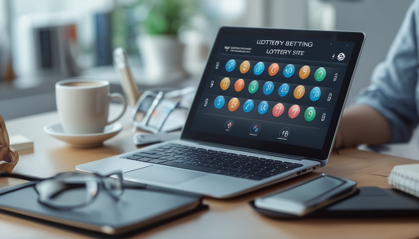 Seseorang menggunakan laptop atau ponsel untuk memasang taruhan togel secara online di ruang kerja yang rapi dan terang.