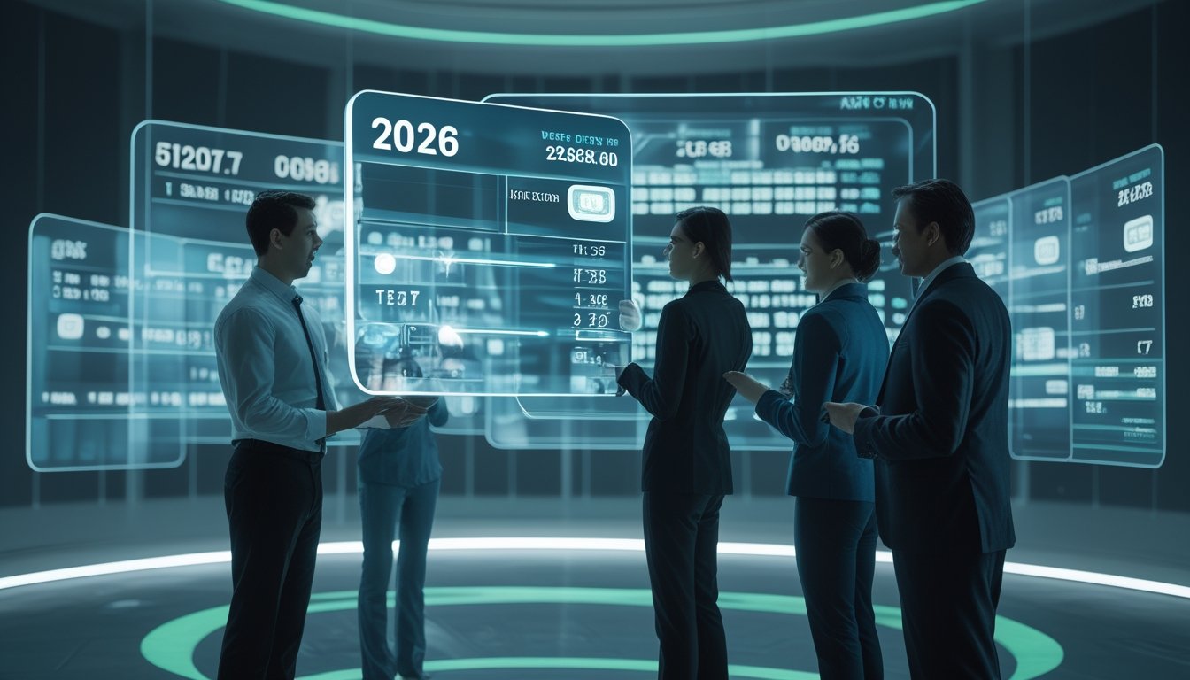 Sejumlah profesional menggunakan layar digital transparan yang menampilkan data undian langsung secara cepat dan akurat dalam lingkungan teknologi modern.