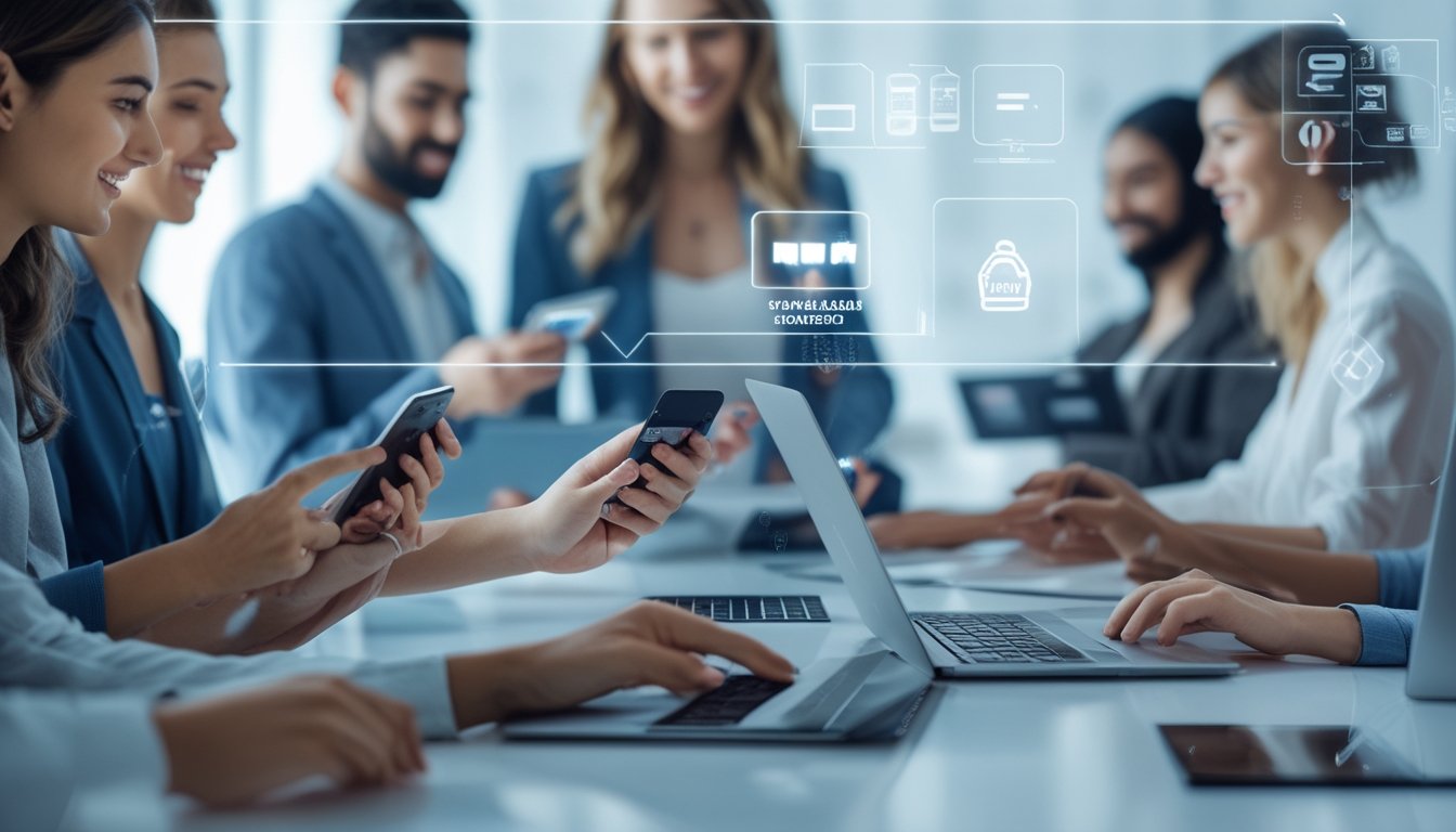 Orang-orang menggunakan perangkat digital untuk melakukan pembayaran cepat melalui e-wallet dalam transaksi slot online.