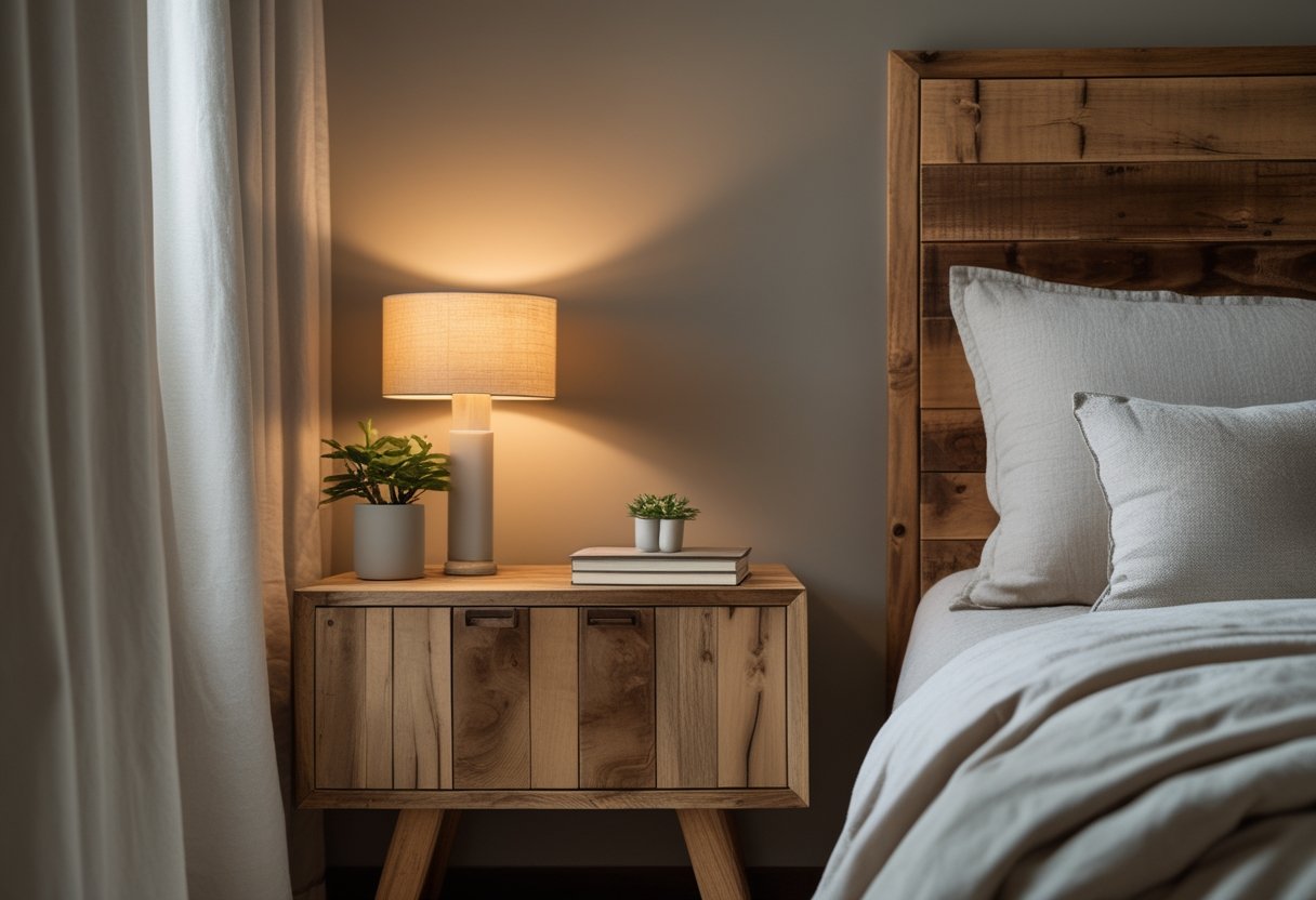 Cozy Bedroom Ideas 2026: Simple Ways To Make Your Space Feel Warm And Inviting 9 A cozy bedroom with natural wood bedside tables and a reclaimed-wood headboard, featuring a neatly made bed and warm lighting.