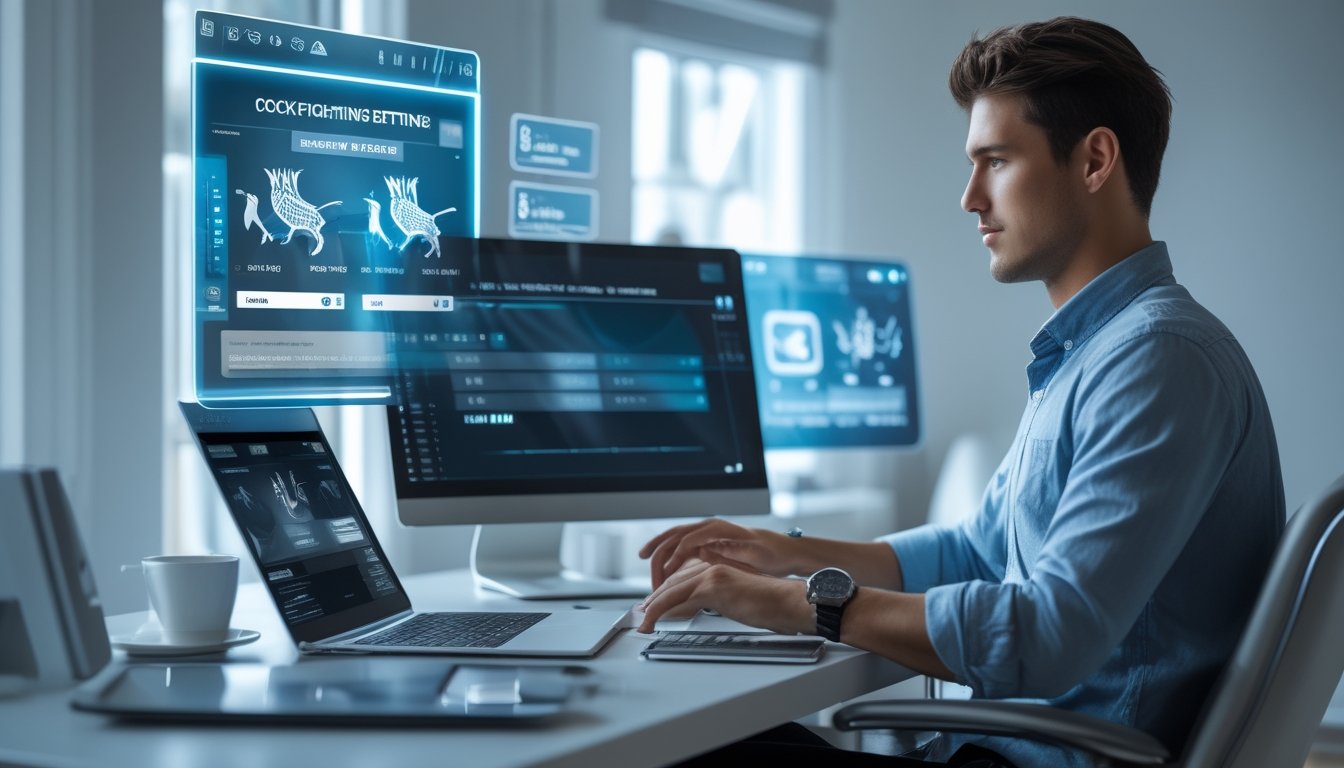 Seorang dewasa muda duduk di meja dengan perangkat digital, menggunakan platform taruhan online yang aman dan terpercaya.
