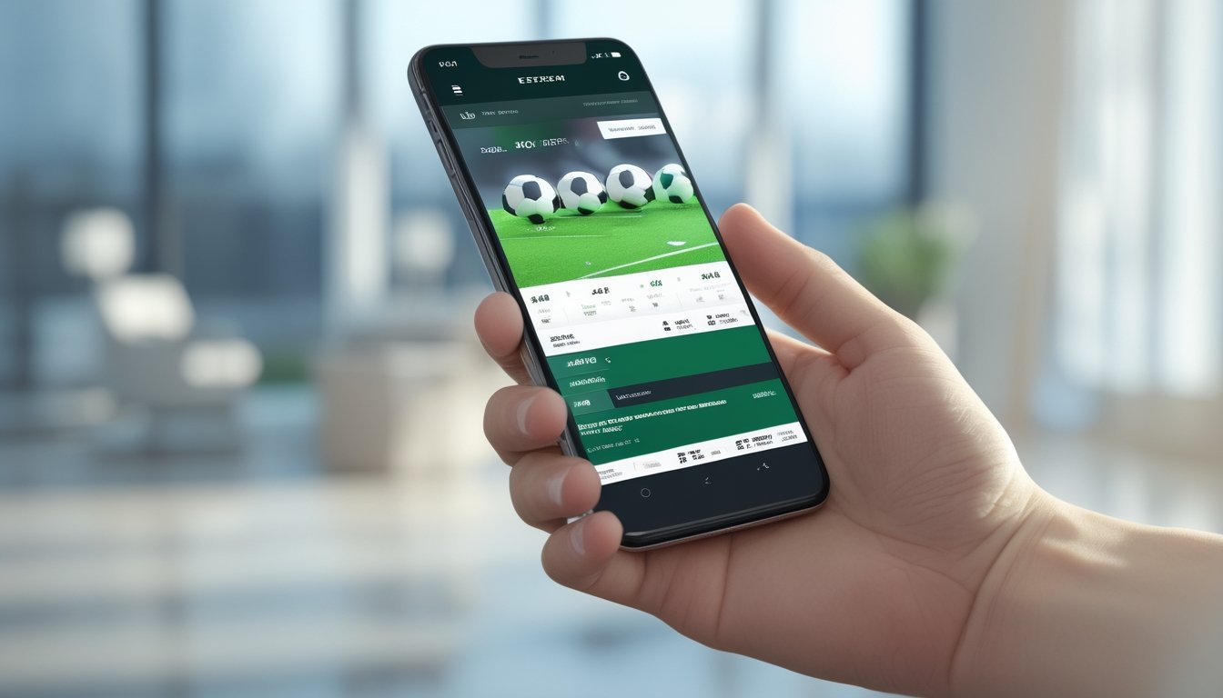 Seseorang memegang smartphone yang menampilkan situs taruhan bola resmi dengan antarmuka yang jelas dan mudah digunakan.