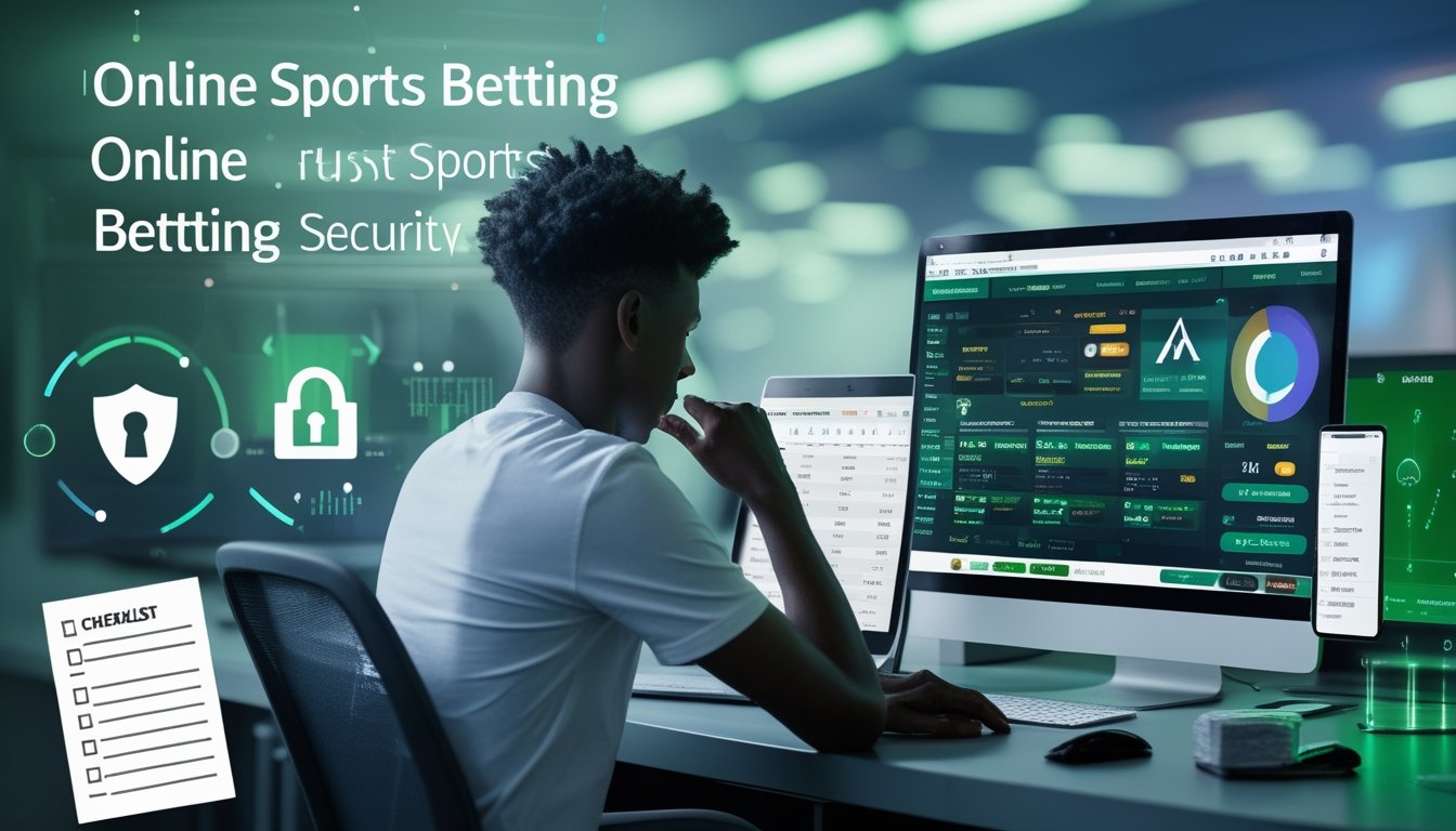 Seseorang duduk di meja kerja dengan perangkat digital yang menampilkan aplikasi judi bola online, fokus pada keamanan dan pencegahan penipuan.