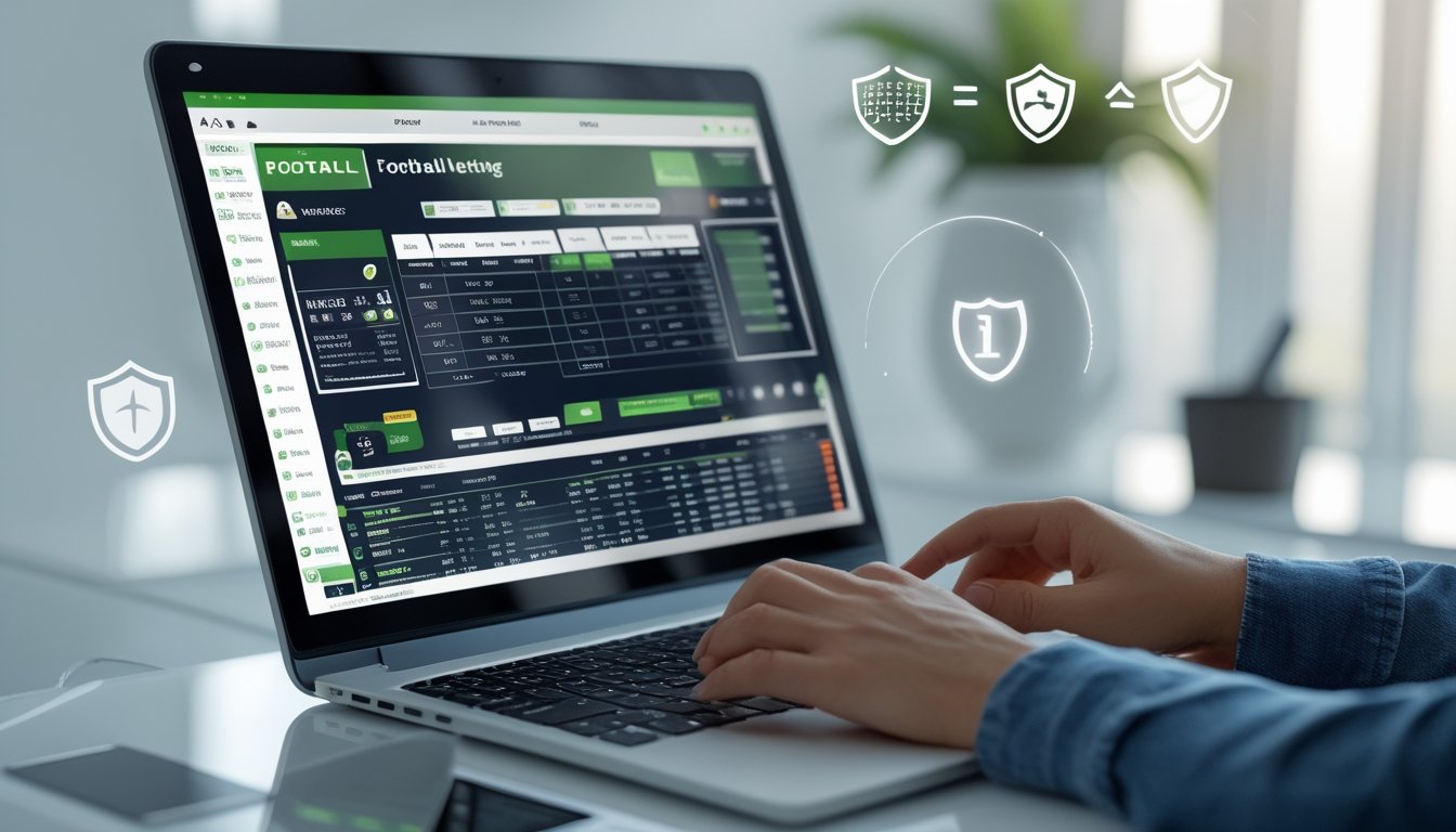 Seseorang menggunakan komputer dengan tampilan situs judi bola online, memperlihatkan suasana kerja yang fokus dan berhati-hati.