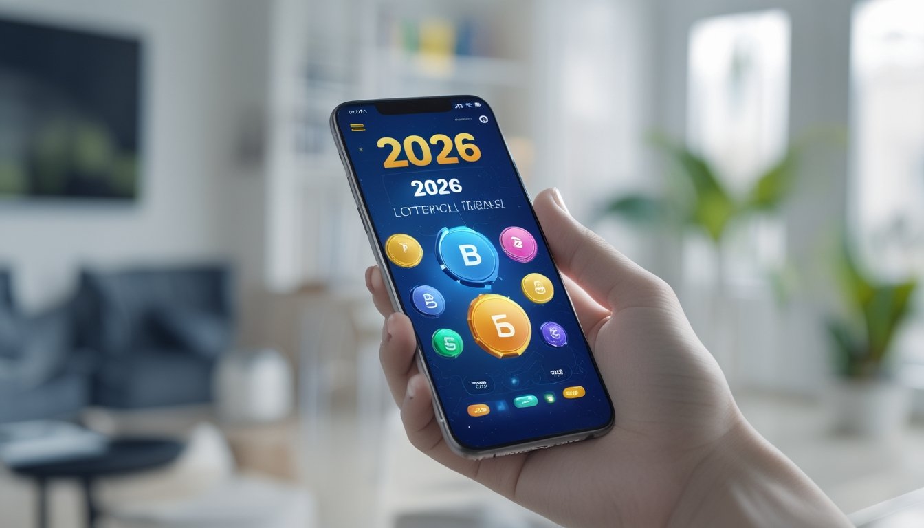 Seseorang memegang ponsel dengan aplikasi permainan togel online yang terlihat di layar, di lingkungan rumah atau kantor yang terang dan nyaman.
