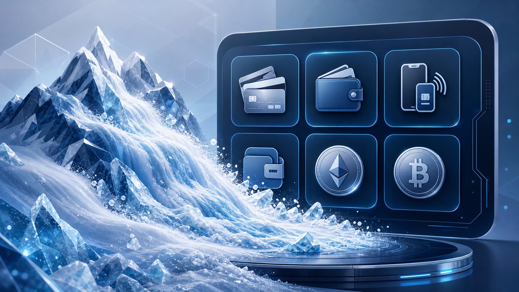 A Digital Interface Showing Various Payment Icons With An Abstract Avalanche Flowing Behind Them, Representing Secure Payment Methods For An Online Casino.