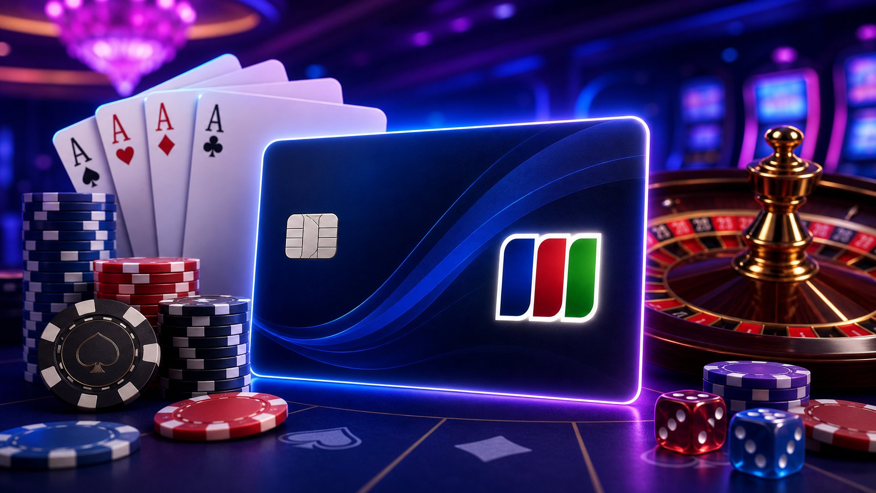 A Jcb Credit Card Displayed Prominently With Poker Chips, Playing Cards, And A Roulette Wheel In A Casino Setting.