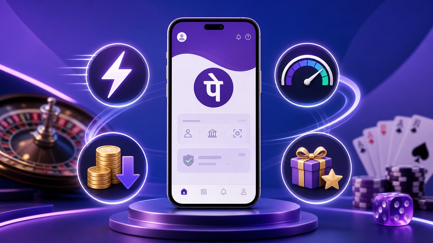 A Smartphone Surrounded By Icons Representing Fast Payments, Fees, Transaction Limits, And Bonuses Related To A Casino Payment Method.