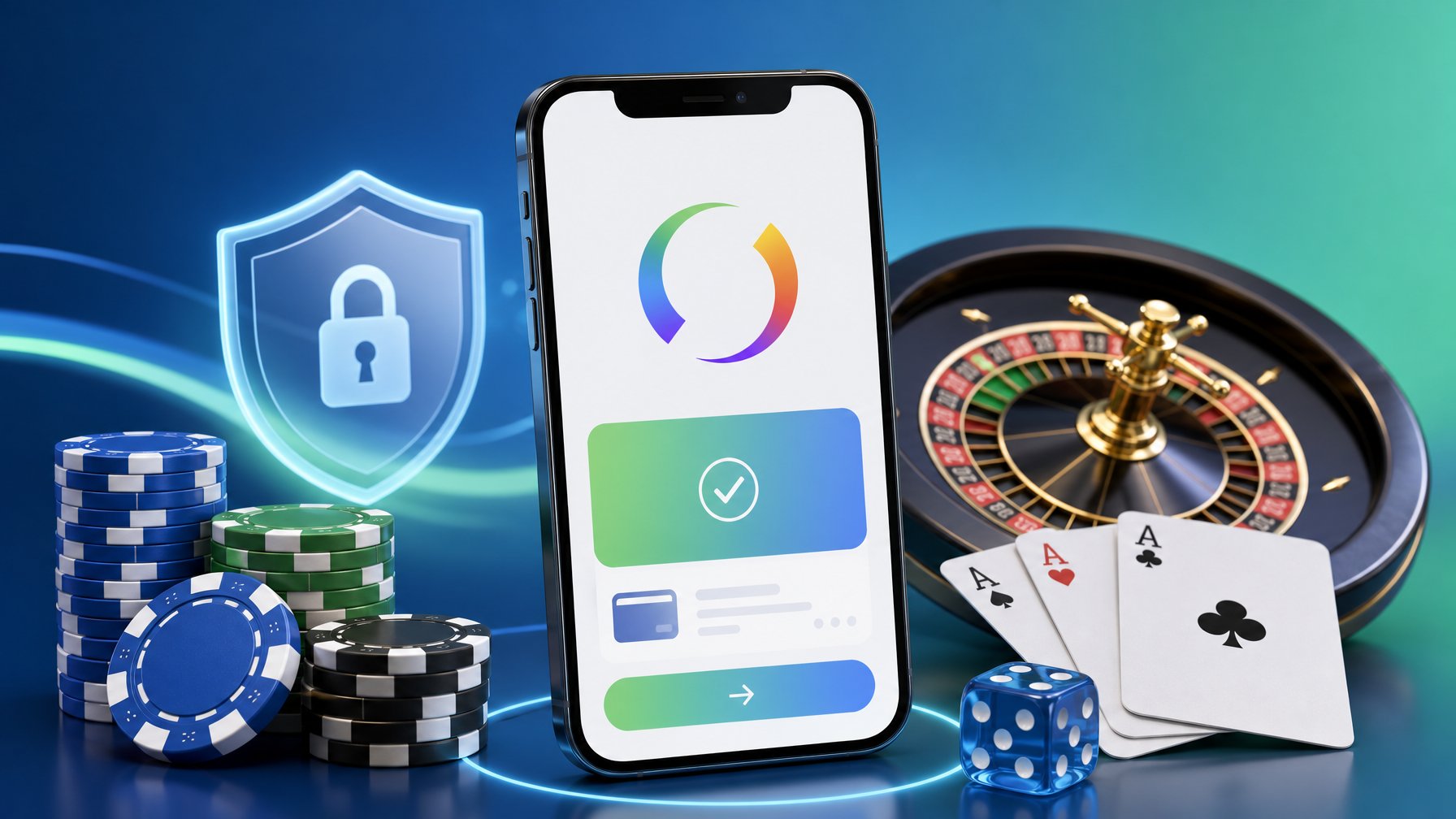 A Smartphone Showing A Digital Payment Screen Surrounded By Poker Chips, Playing Cards, And A Roulette Wheel, Representing The Use Of Swish For Casino Payments.