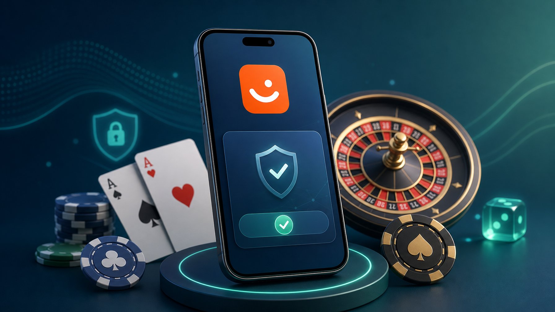 A Smartphone Showing A Secure Payment Interface Surrounded By Poker Chips, Playing Cards, And A Roulette Wheel, Symbolizing A Casino Payment Method.