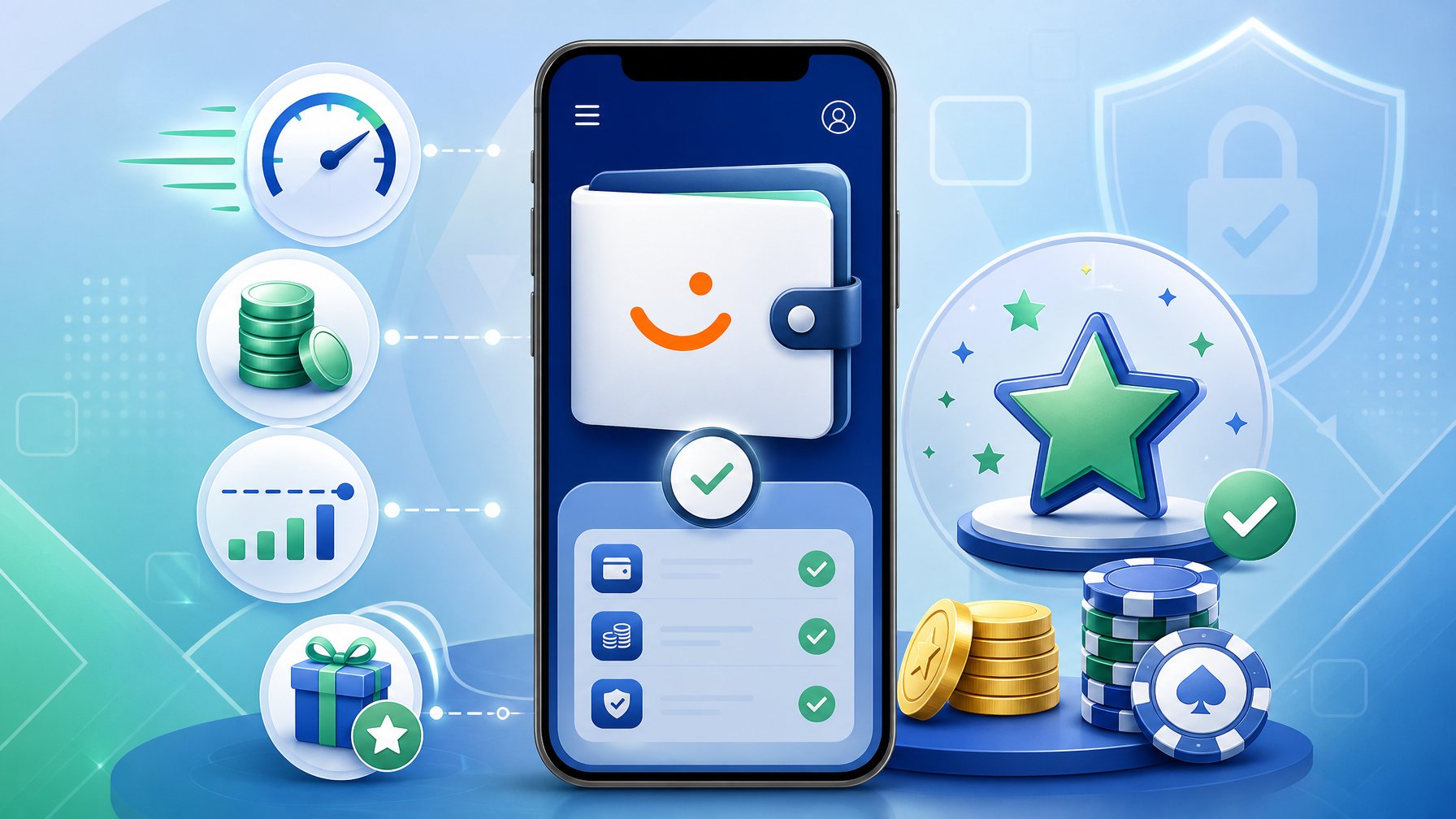 A Digital Wallet With The Vipps Logo Surrounded By Icons Representing Payment Speed, Transaction Limits, Fees, And Bonus Rewards.
