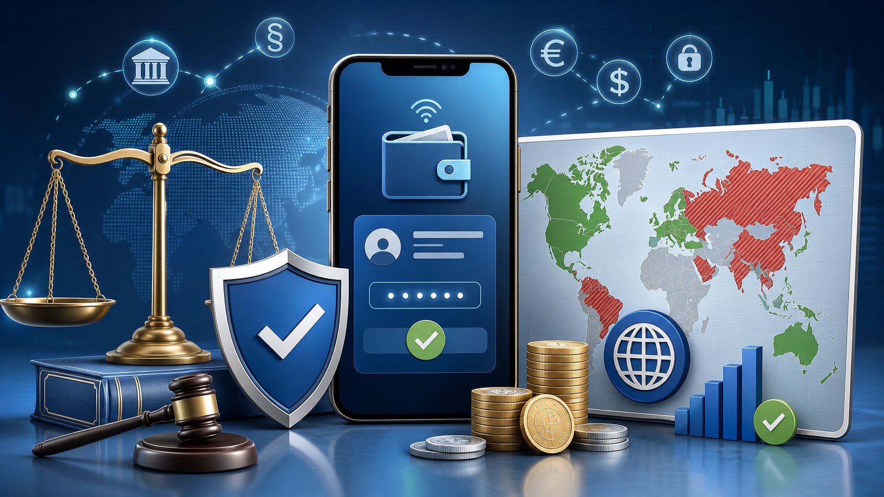 A Smartphone Showing A Secure Vipps Payment Screen Surrounded By Symbols Of Justice, A Shield, And A Map Highlighting Different Regions.
