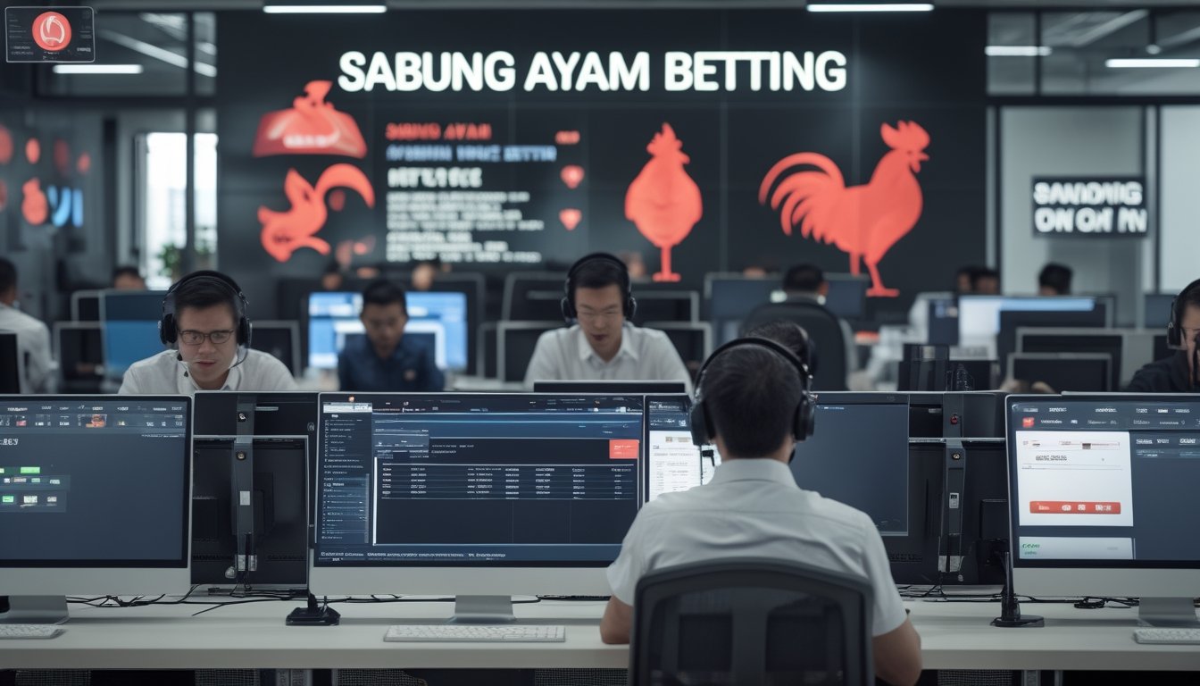 Sejumlah staf layanan pelanggan sedang bekerja di pusat layanan dengan komputer dan headset, menunjukkan suasana kantor modern yang sibuk dan profesional.