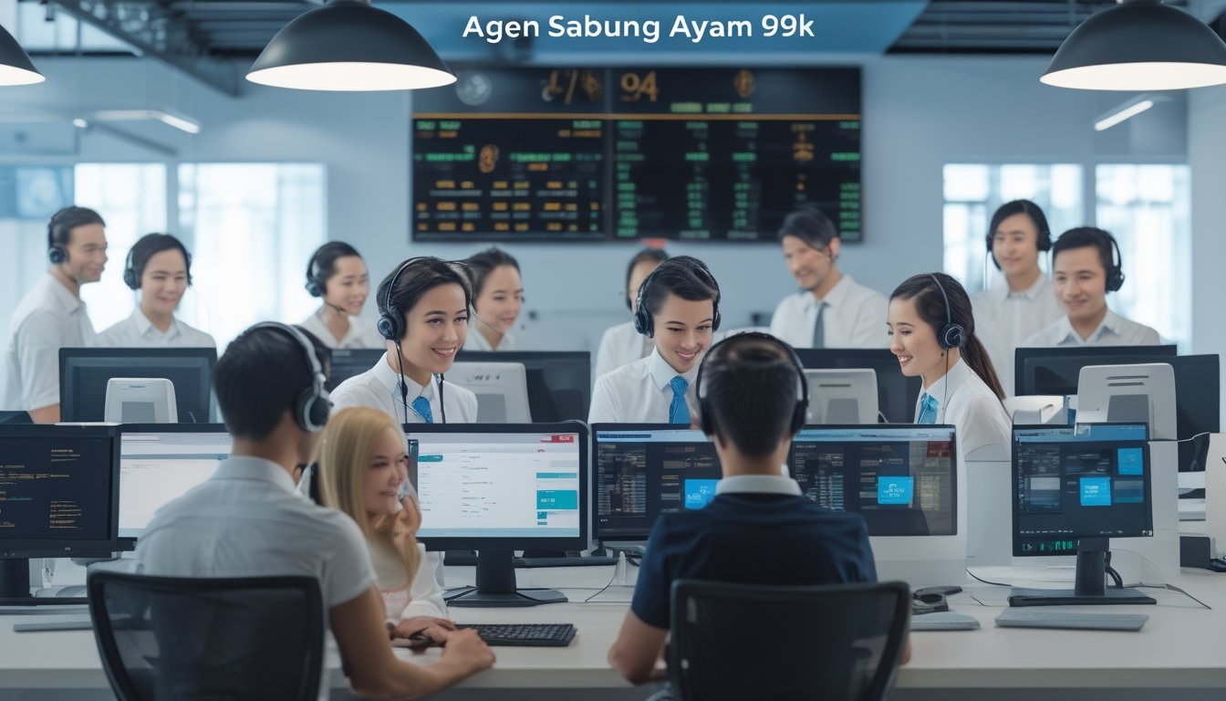 Tim layanan pelanggan yang ramah sedang bekerja di pusat layanan dengan komputer dan headset, menunjukkan dukungan nonstop sepanjang waktu.