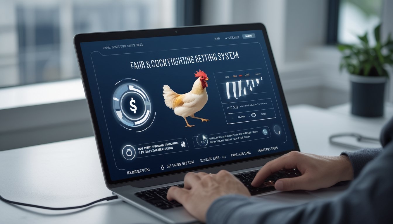 Seseorang menggunakan laptop dengan tampilan platform taruhan sabung ayam yang modern dan terpercaya di meja kerja.