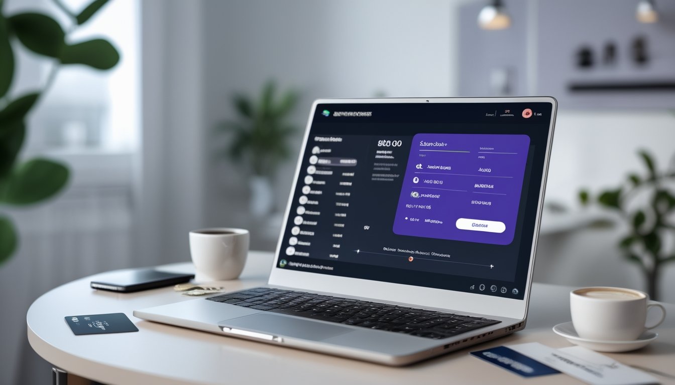 Seorang profesional menggunakan laptop di meja kerja yang rapi dengan pemandangan situs permainan online yang aman dan mudah diakses.