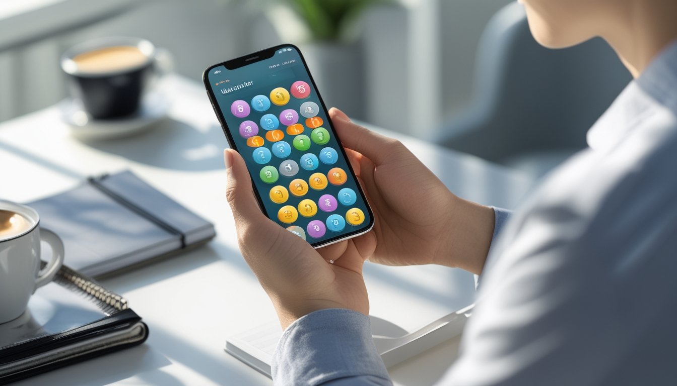 Seseorang sedang menggunakan smartphone untuk bermain togel melalui aplikasi dengan latar belakang yang samar.