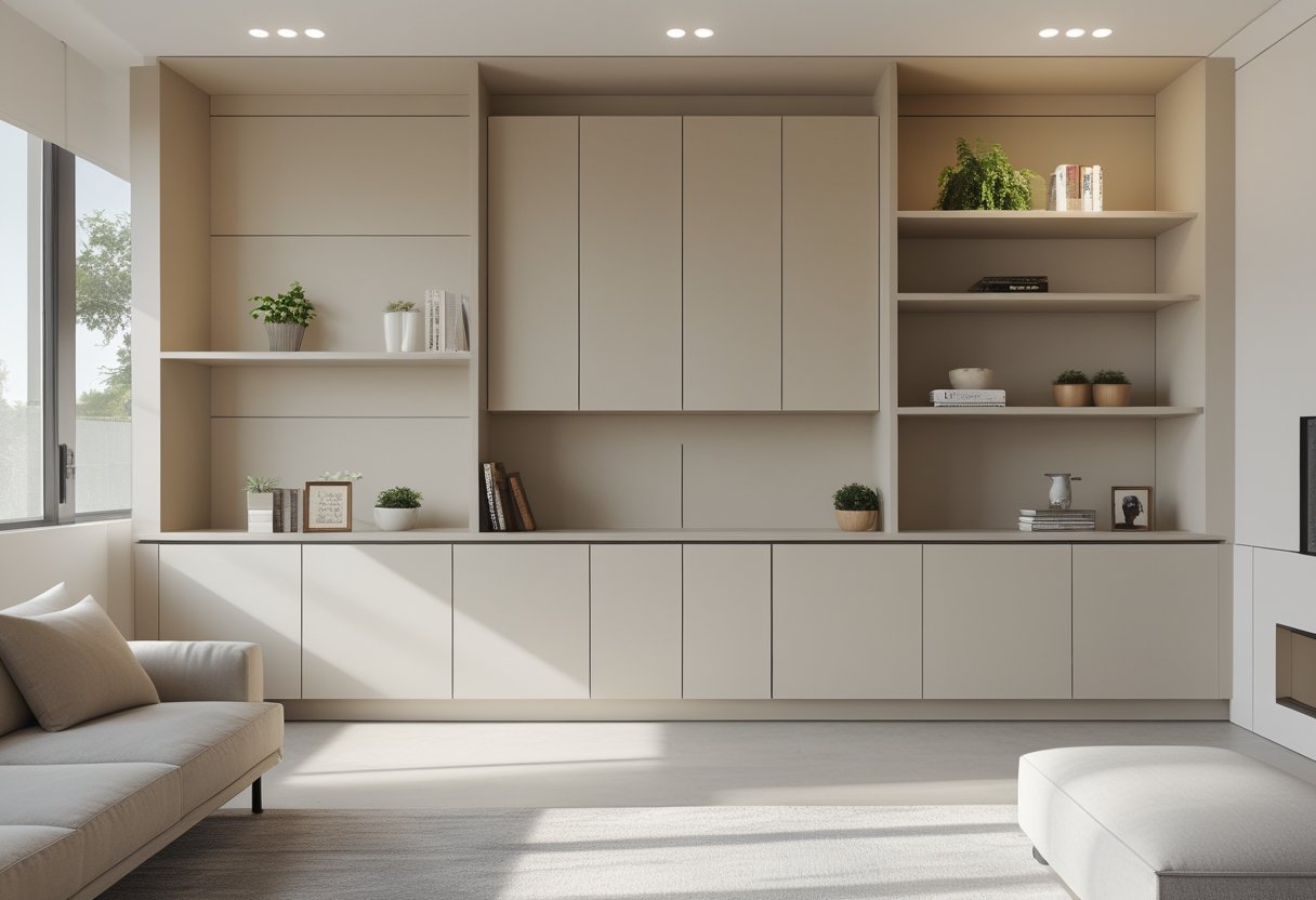 22 Stunning Minimalist Living Room Ideas To Maximize Space And Style 10 minimalist living room ideas built in shelving concealed cabinet doors sofa coffee table decorative items clean design
