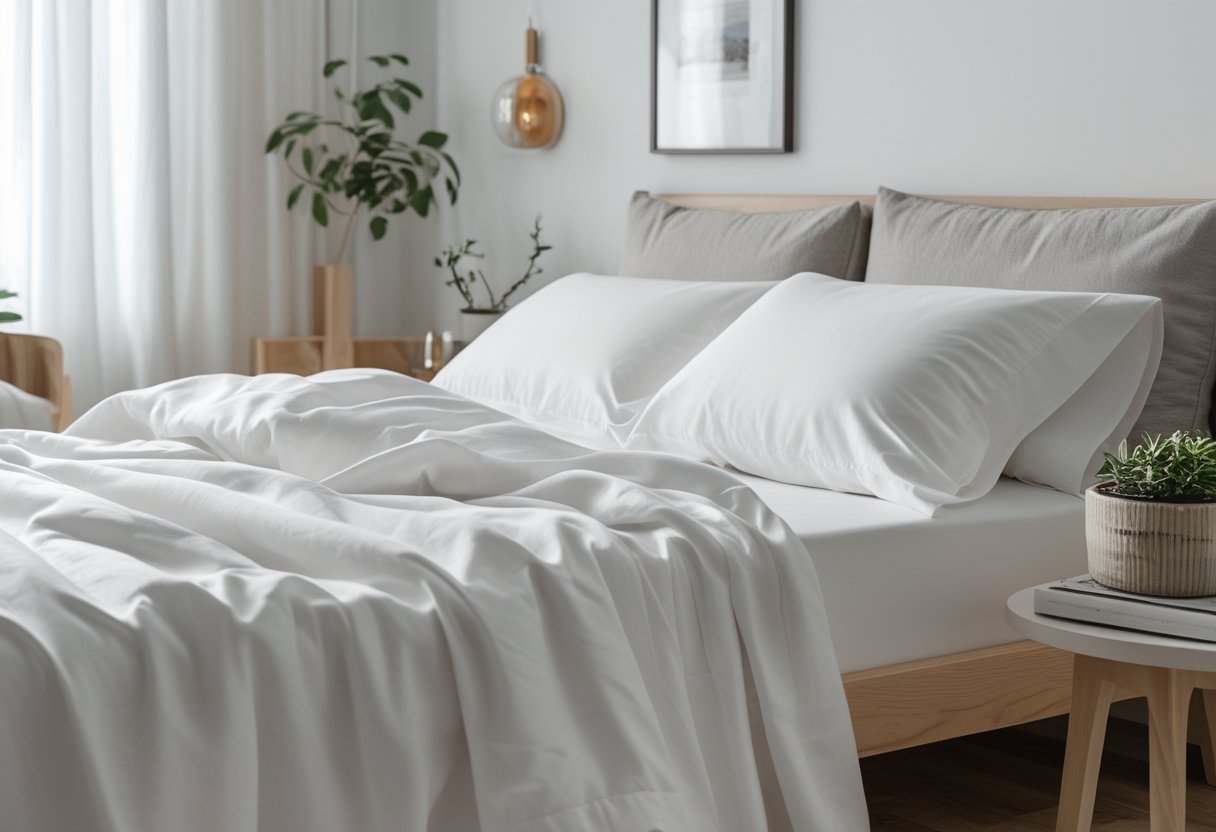 21 Beautiful Organic Textiles For Bedroom: Cozy Sustainable Fabrics To Transform Your Sleep Space 2 organic textiles for bedroom GOTS certified organic cotton percale sheets white minimalist bedroom natural light plant