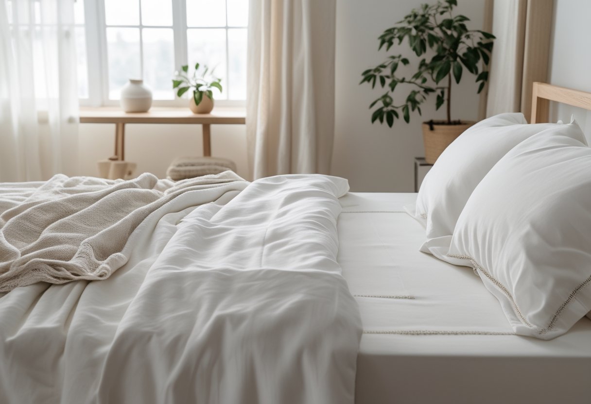 21 Beautiful Organic Textiles For Bedroom: Cozy Sustainable Fabrics To Transform Your Sleep Space 6 organic textiles for bedroom boll and branch signature hemmed sheets white organic cotton bright bedroom natural light minimal decor