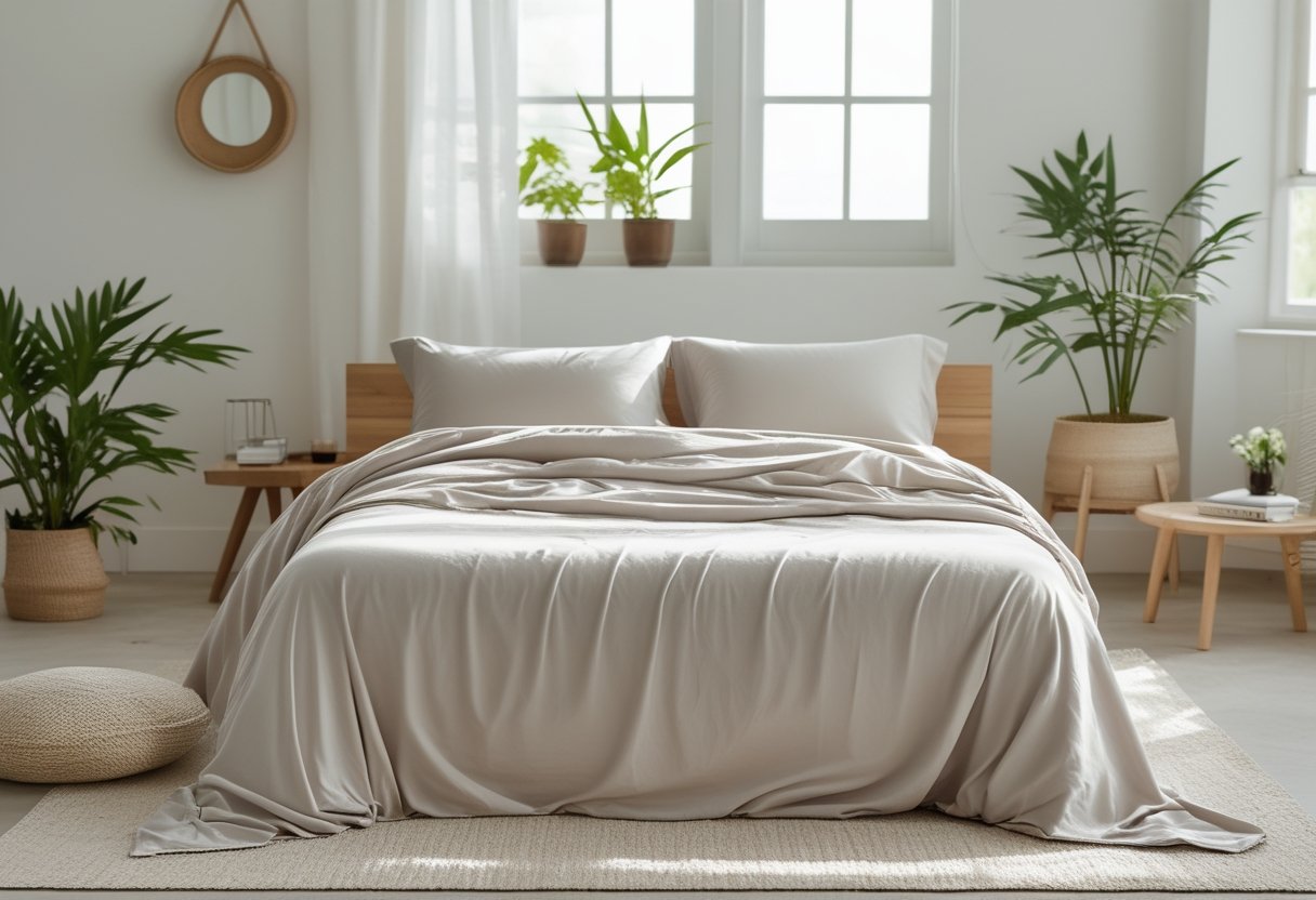 21 Beautiful Organic Textiles For Bedroom: Cozy Sustainable Fabrics To Transform Your Sleep Space 8 organic textiles for bedroom ettitude bamboo lyocell sheet set soft cool bright bedroom natural light plants neatly made bed
