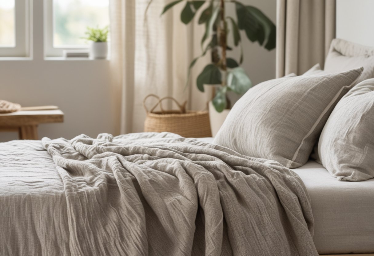 21 Beautiful Organic Textiles For Bedroom: Cozy Sustainable Fabrics To Transform Your Sleep Space 9 this bedding coyuchi stonewashed organic linen throw blanket bright bedroom natural light simple decor neatly made bed
