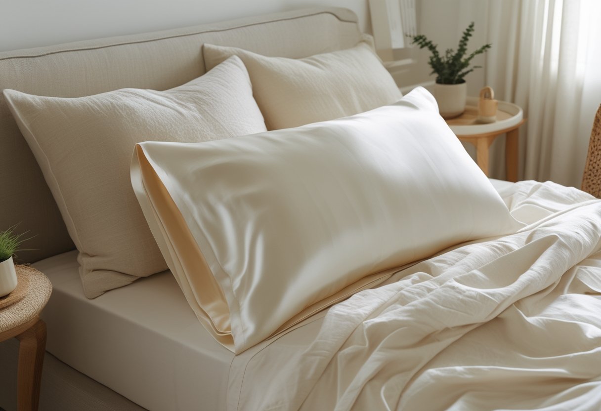 21 Beautiful Organic Textiles For Bedroom: Cozy Sustainable Fabrics To Transform Your Sleep Space 16 this sustainable bedding rawganique organic silk pillowcase smooth lustrous softly lit bedroom natural organic textiles simple decor