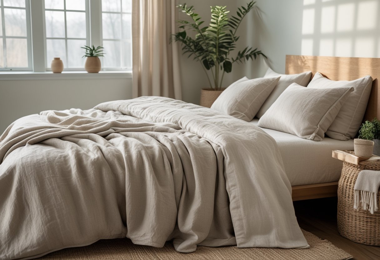 21 Beautiful Organic Textiles For Bedroom: Cozy Sustainable Fabrics To Transform Your Sleep Space 18 this bedding brooklinen air linen sheet collection soft linen sheets bright bedroom natural light simple decor neatly made bed