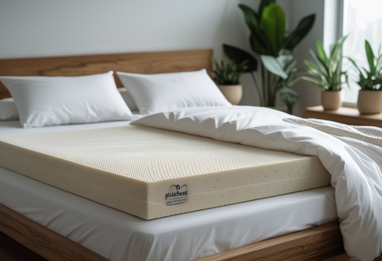 21 Beautiful Organic Textiles For Bedroom: Cozy Sustainable Fabrics To Transform Your Sleep Space 19 these certified fabrics plushbeds natural latex mattress topper bright bedroom wooden furniture green plants neatly made bed