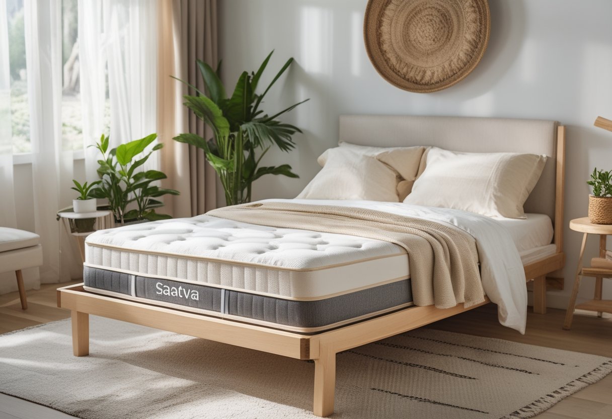 21 Beautiful Organic Textiles For Bedroom: Cozy Sustainable Fabrics To Transform Your Sleep Space 21 these natural options saatva organic mattress natural colored bedding wooden furniture green plants bright bedroom certified materials