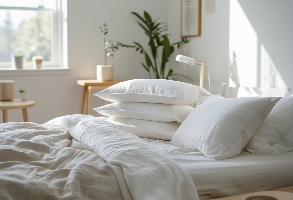 21 Beautiful Organic Textiles For Bedroom: Cozy Sustainable Fabrics To Transform Your Sleep Space 22 this bedding collection parachute organic percale pillowcases white natural toned bedding bright bedroom wooden bedside table small plant