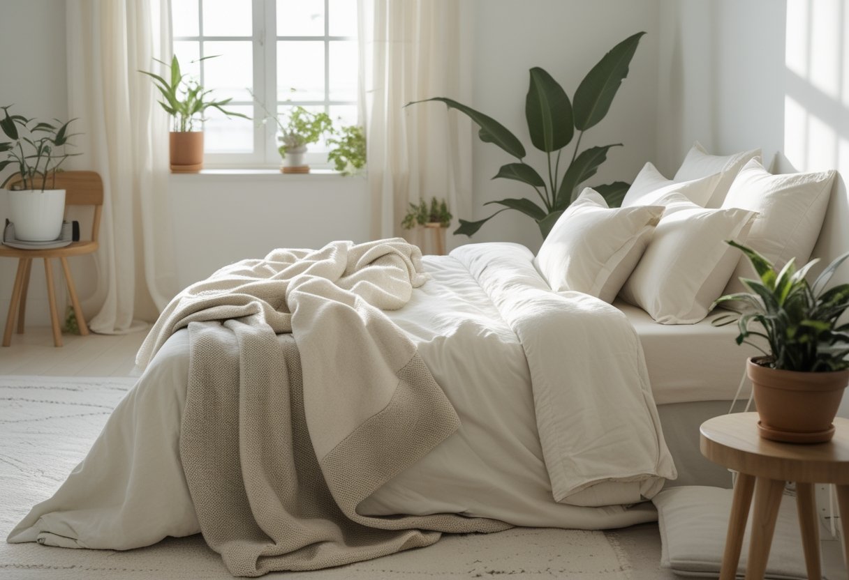 21 Beautiful Organic Textiles For Bedroom: Cozy Sustainable Fabrics To Transform Your Sleep Space 23 these sustainable materials benefits natural cotton linen bedding wooden furniture plants cozy sleep space certified organic