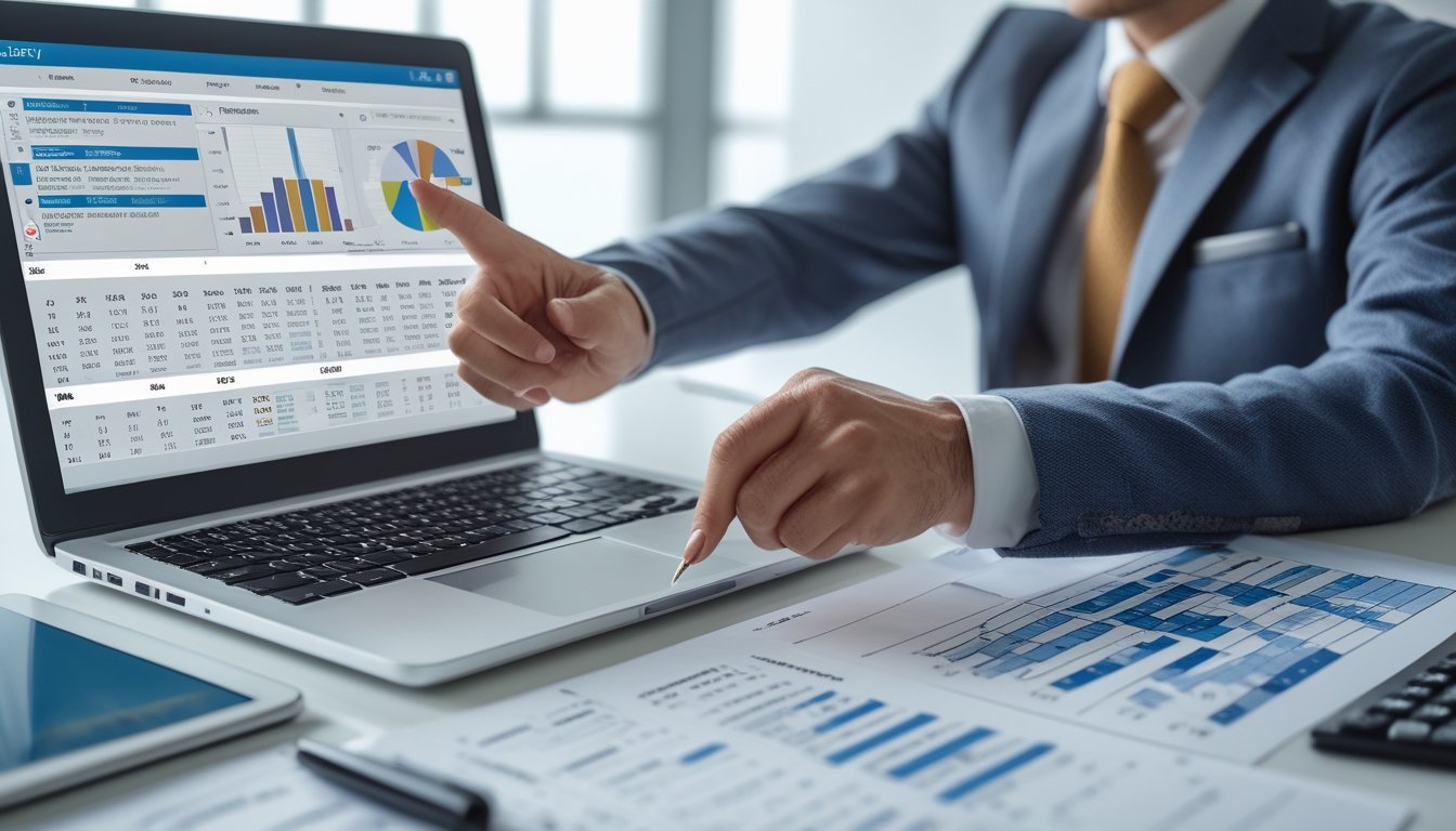 Seseorang sedang menganalisis data statistik togel harian di meja kerja dengan laptop, tablet, dan kertas berisi grafik dan angka.