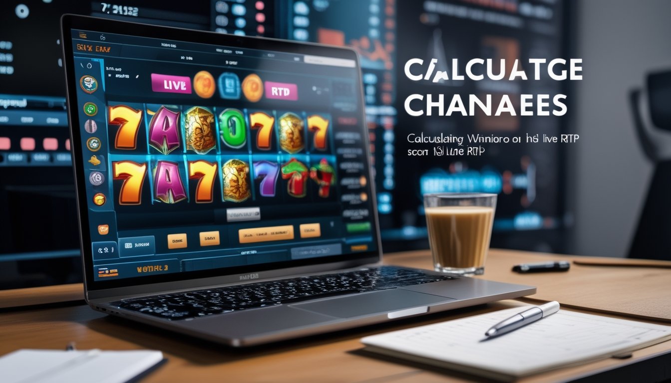 Seorang profesional sedang menganalisis data RTP langsung pada layar laptop dengan grafik mesin slot dan catatan di meja kerja.