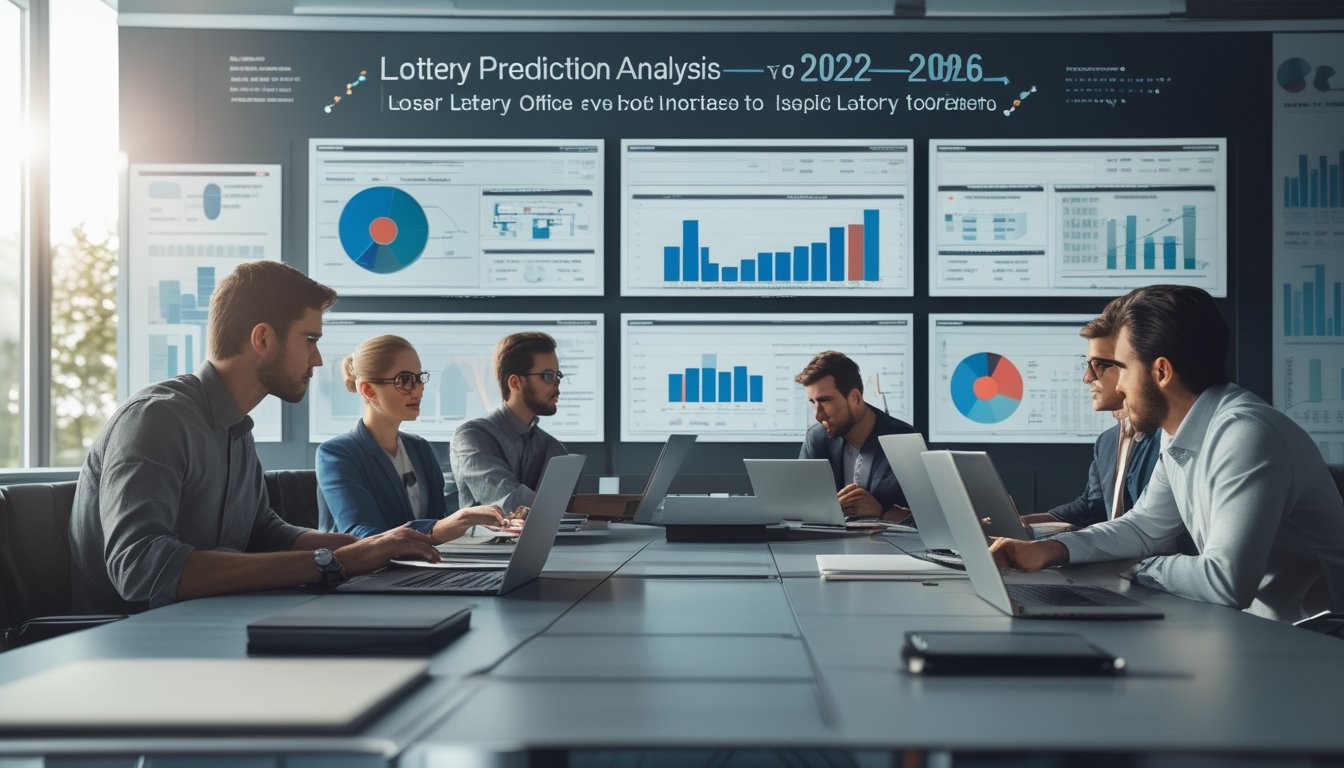 Sekelompok analis sedang bekerja bersama di kantor modern, melihat data dan grafik pada layar komputer untuk evaluasi prediksi angka togel tahun 2026.