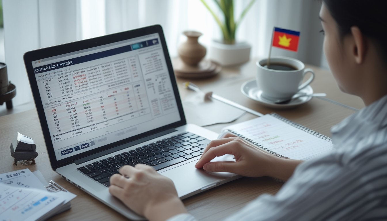 Seseorang sedang fokus menganalisis prediksi togel malam ini dengan laptop, buku catatan, dan secangkir kopi di meja kerja yang rapi.