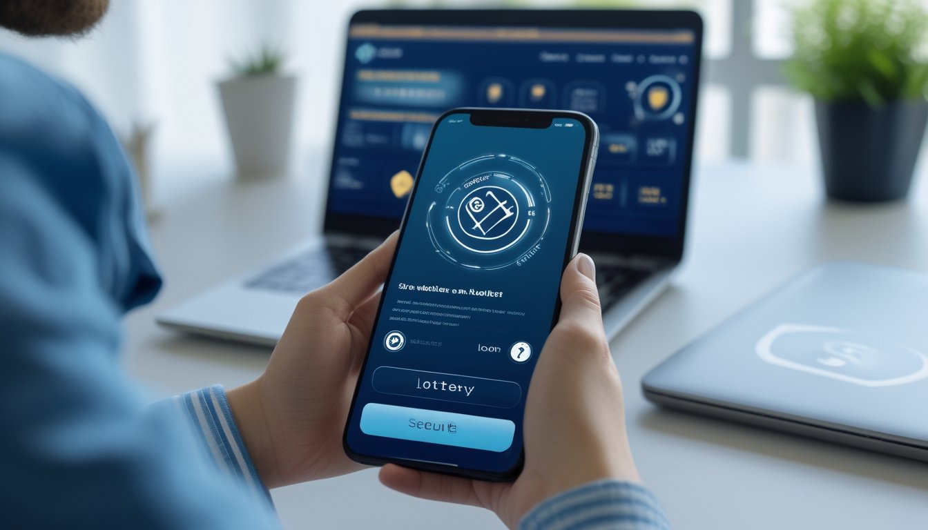 Seseorang memegang ponsel dengan aplikasi e-wallet terbuka di depan laptop yang menampilkan situs togel online.