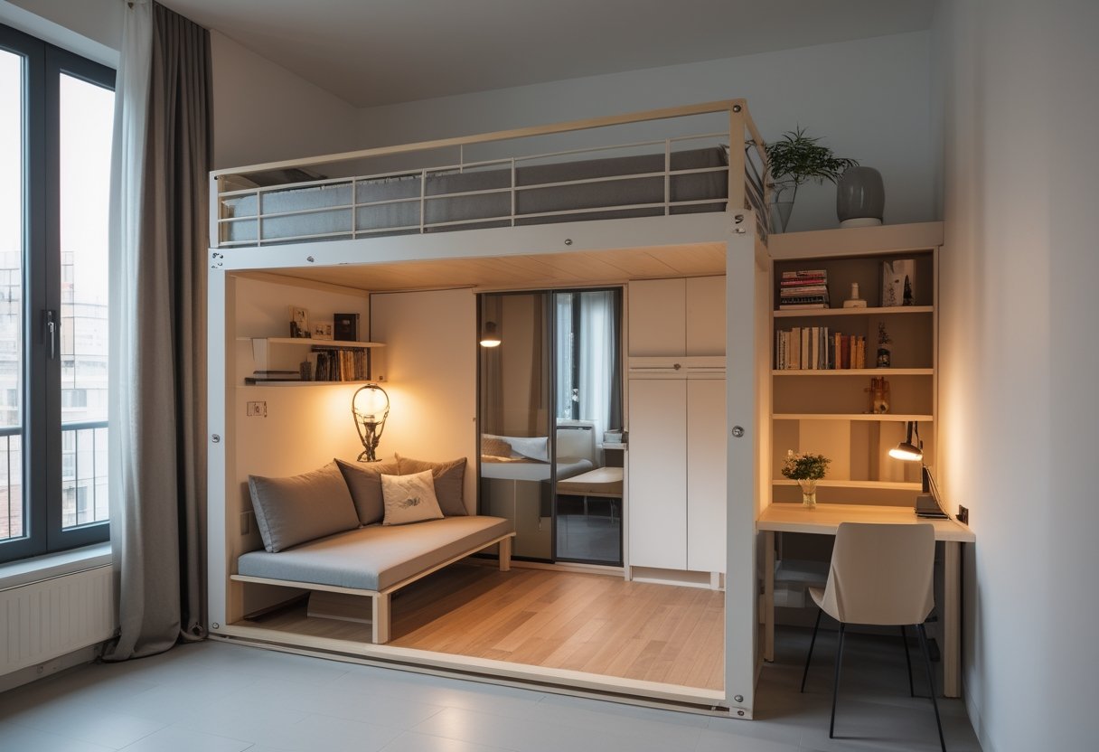 24 Stunning Studio Apartment Layouts: Clever Space Saving Ideas For Small Homes 3 lofted bed studio apartment layoutss sleeping area above desk chair large windows natural light below
