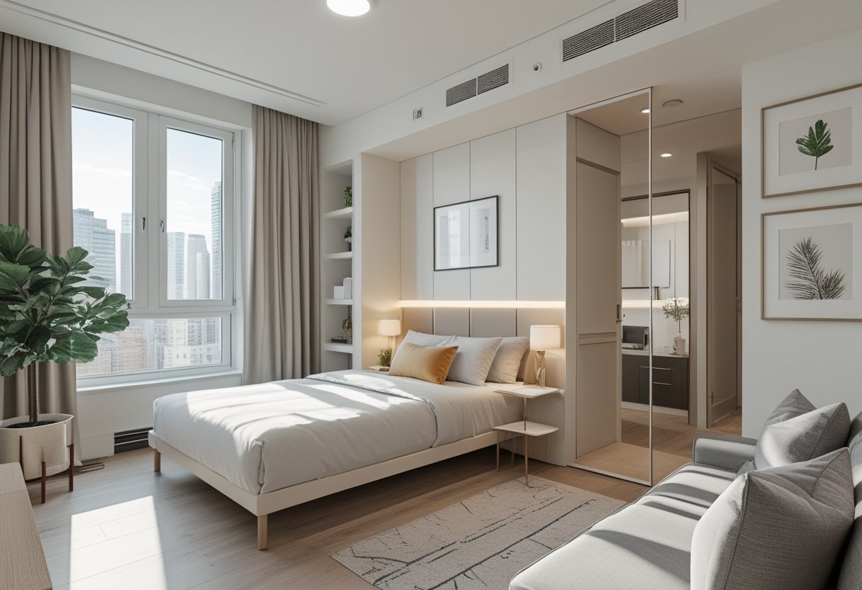 24 Stunning Studio Apartment Layouts: Clever Space Saving Ideas For Small Homes 5 studio apartment layoutss half wall partition separating bed from living area privacy light airflow